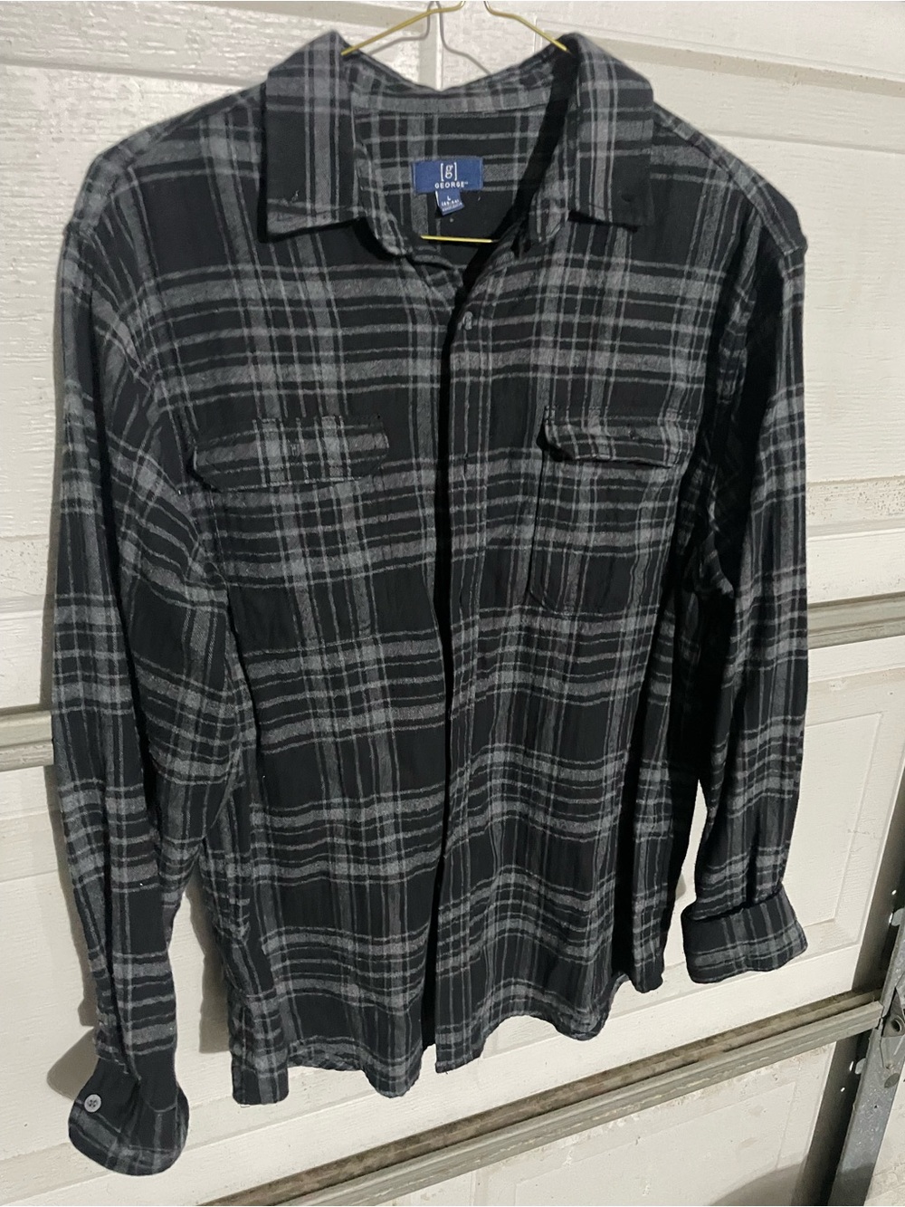 George Men’s Black and Gray Plaid Casual Button-Down Shirt